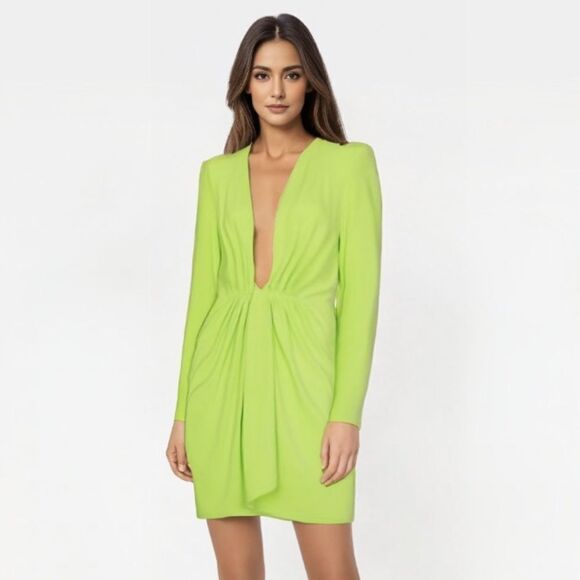 New GAUGE81 Krasnodar Draped Mini Dress Lime Green Medium - Picture 1 of 14